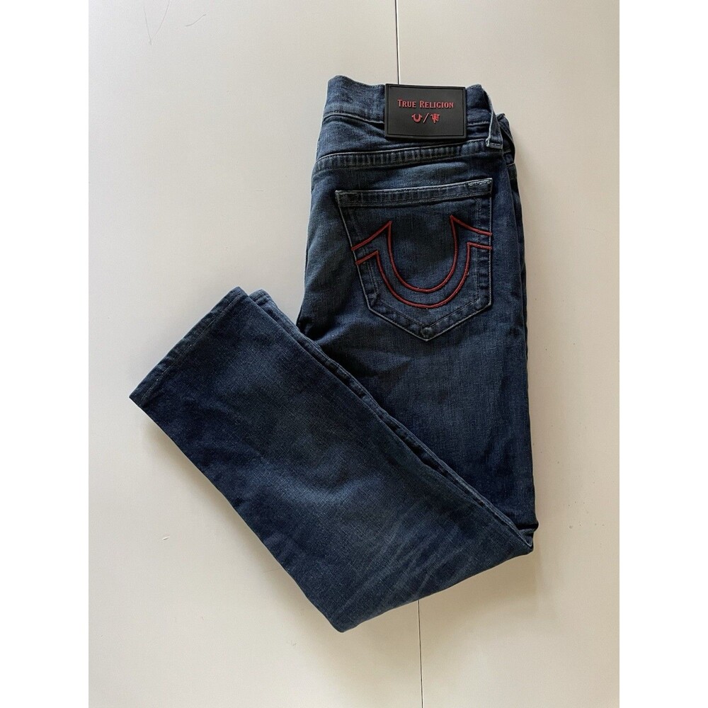 Men’s True Religion Manchester United Blue Jeans with Red Stitching- Size 33